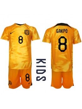 Niederlande Cody Gakpo #8 Heimtrikotsatz für Kinder WM 2022 Kurzarm (+ Kurze Hosen)